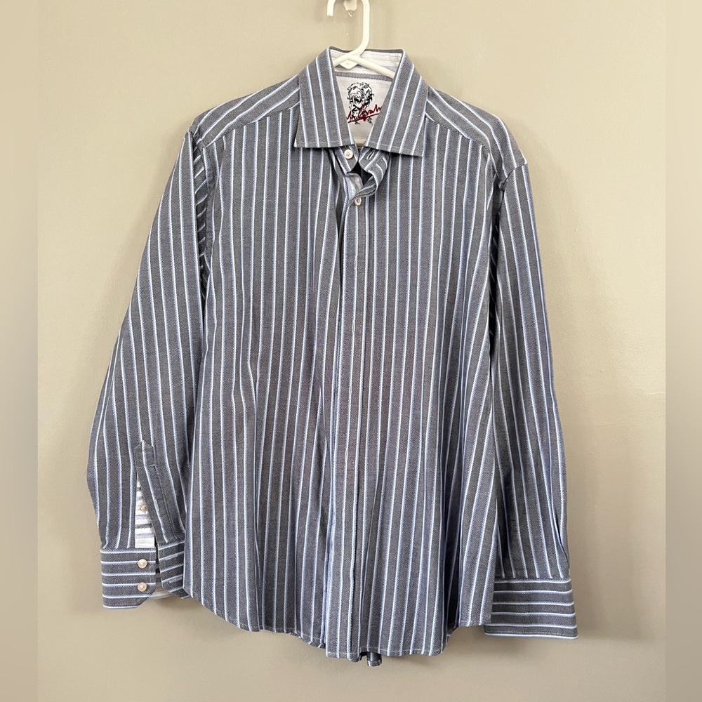 Robert Graham Long Sleeve Men's Dress Shirt Button Up‎ Vertical Stripes Large